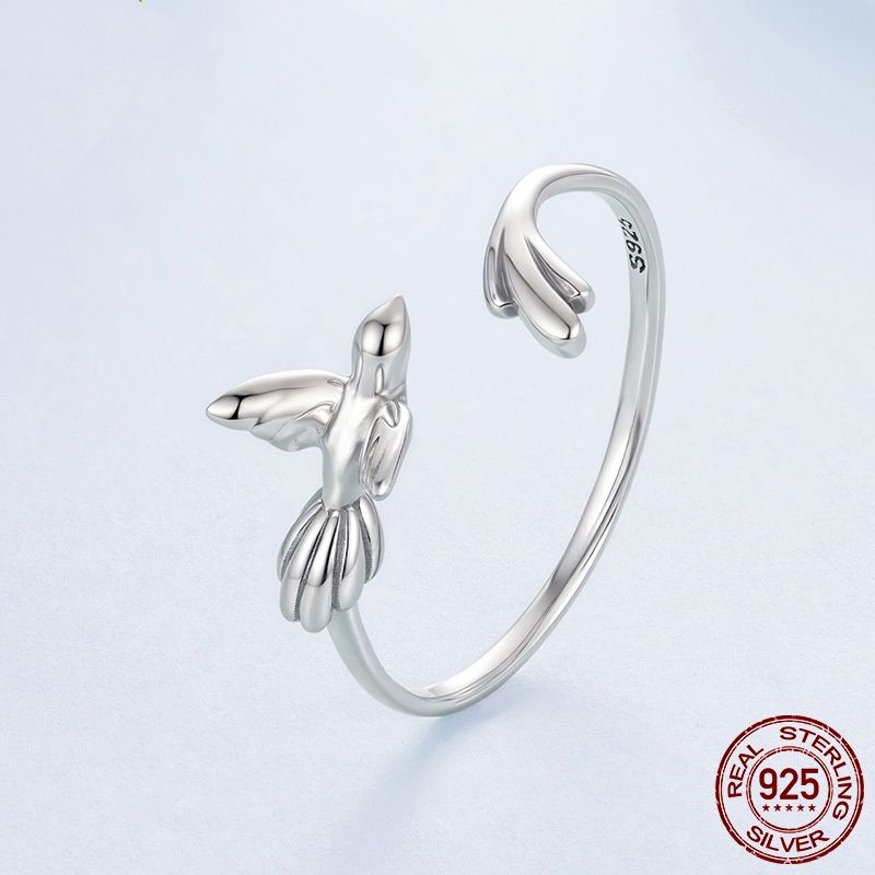 Simple S925 Sterling Silver Smart Bird Open Ring