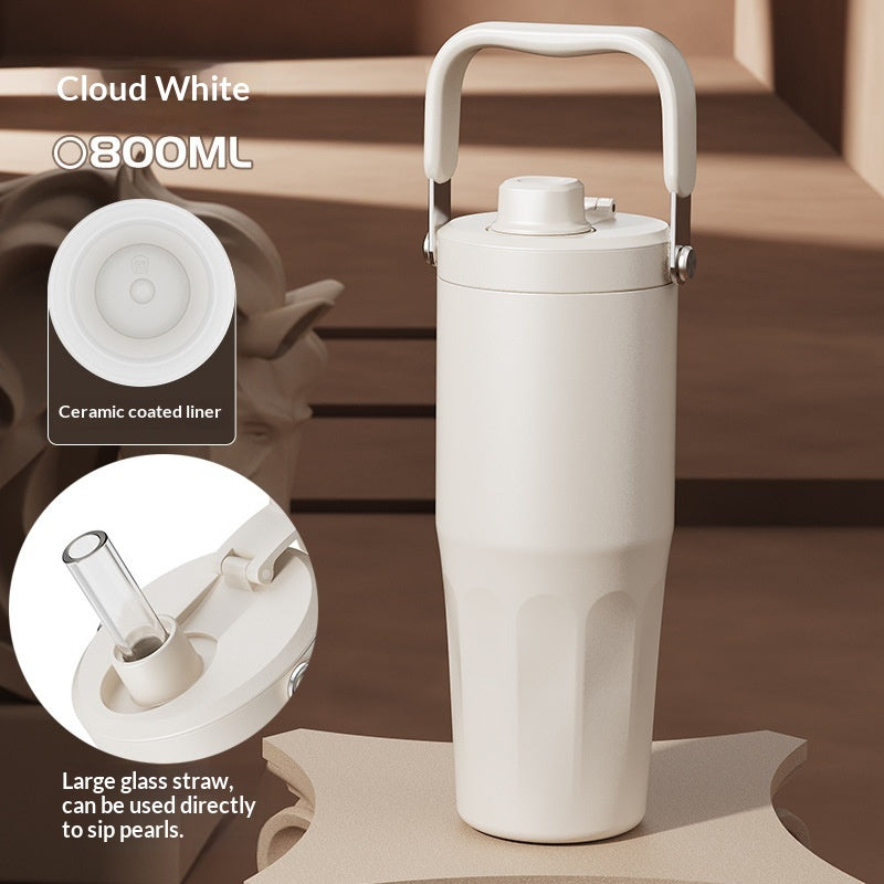 Straw Large Capacity Ice Brew Cup Stylish Pearl Milk Tea Inspired Insulated Water Bottle