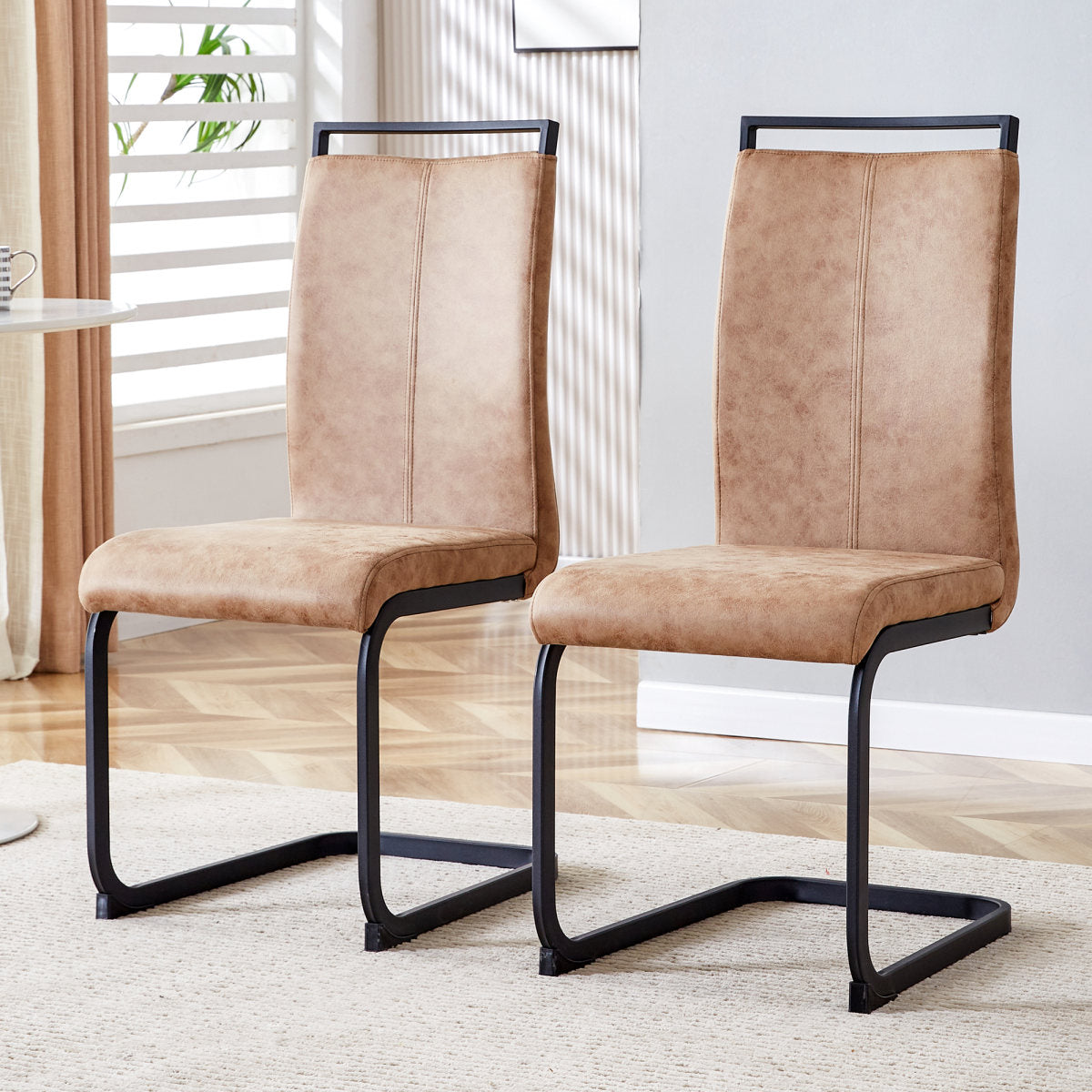 Dining Chairs,tech Cloth High Back Upholstered Side Chair With C-shaped Tube Black Metal Legs For Dining Room Kitchen Vanity Patio Club Guest Office Chair   Set Of 2  W115155748
