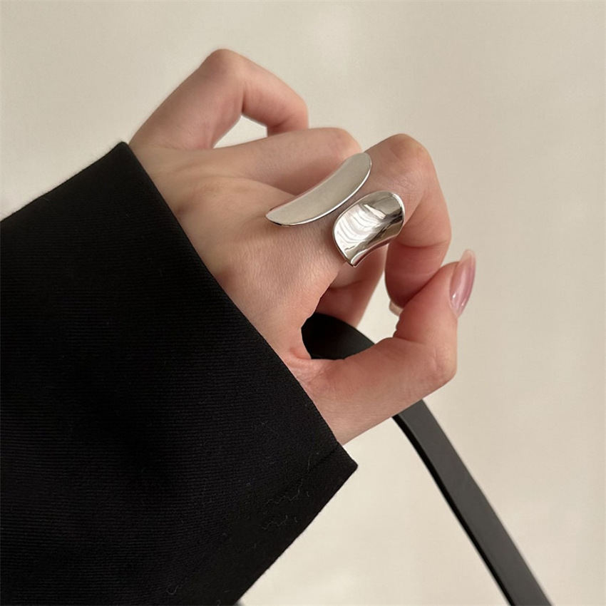 Ladies Korean Minimalist 925 Silver Adjustable Open Ring