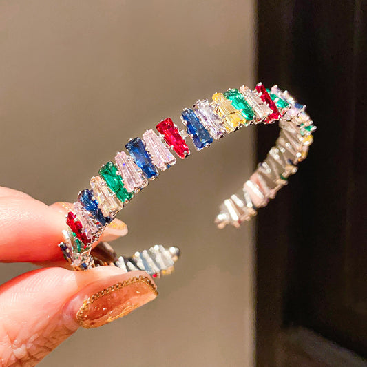 French Elegant Rhinestone Zircon Inlaid Bangle, Retro Court Style Bracelet, Light Luxury High-End Versatile Fashion Women Hand Jewelry