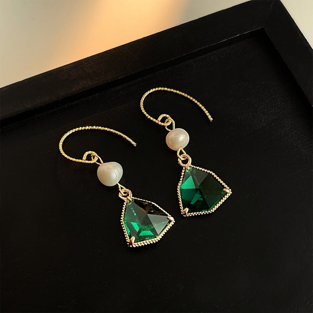French Retro Victorian Earrings For Women Emerald Zircon Stud Earrings Fine Jewelry Gift
