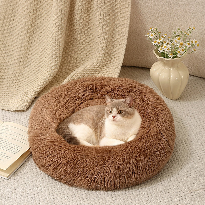 Round Plush Pet Bed, Winter Warmth For Dogs And Cats