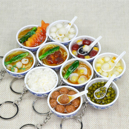 Artificial Food Pendant PVC Egg Noodle Keychain