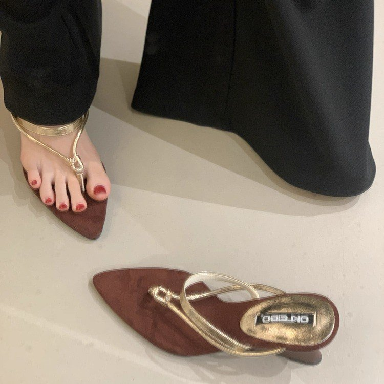 OKLEIBO Korean Style Pointed Toe Thong Sandals, 2026 New Wedge Heel Women's Flip Flops, Stylish Outdoor Vacation Fairy Shoes