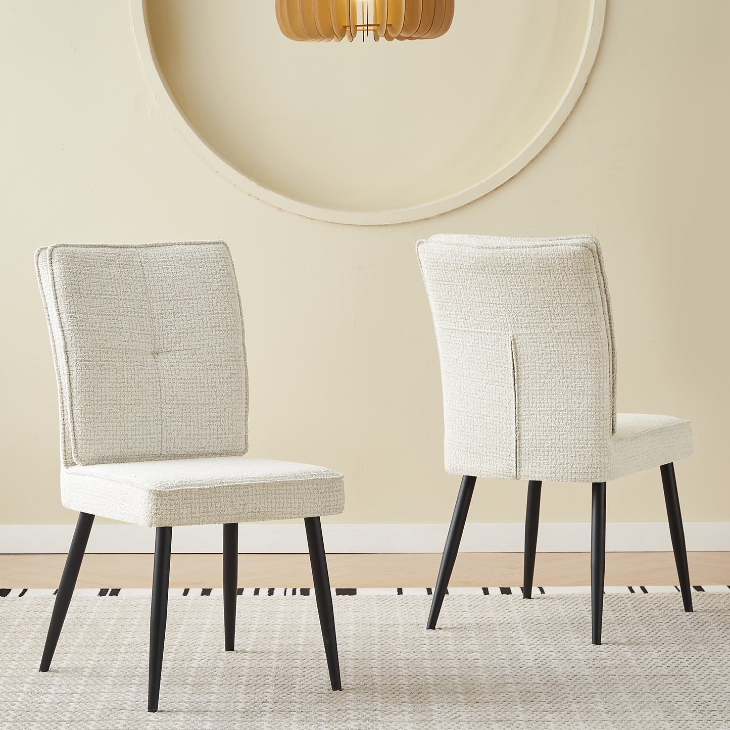 Set Of 2 Dining Chairs With Metal Legs, Upholstered Chairs With Velvety Houndstooth Cover, Kitchen Chairs For Dining Room And Living Room, Cream White