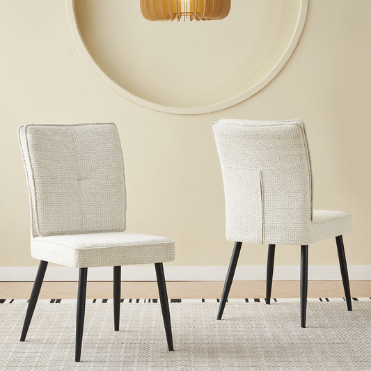 Set Of 2 Dining Chairs With Metal Legs, Upholstered Chairs With Velvety Houndstooth Cover, Kitchen Chairs For Dining Room And Living Room, Cream White