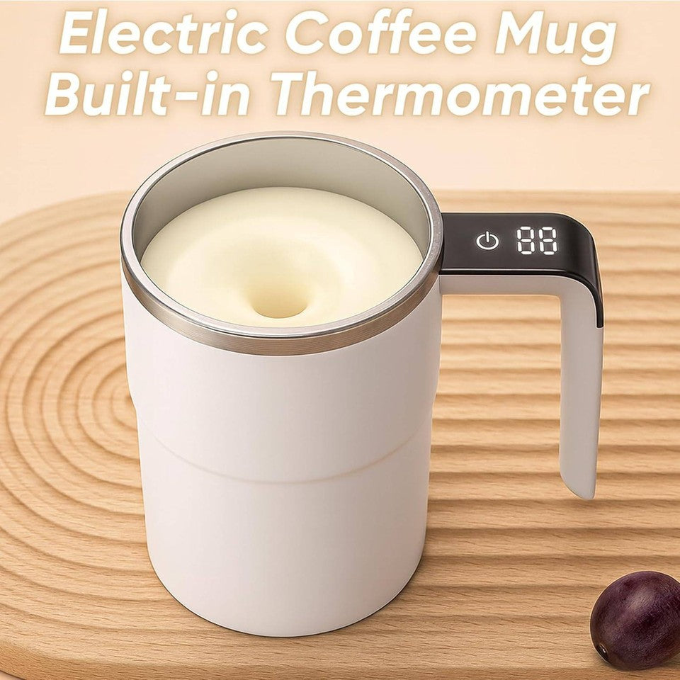 Digital Self Stirring Coffee Mug Auto Mixing Milk Tea Cup Magnetic Rechargeable White