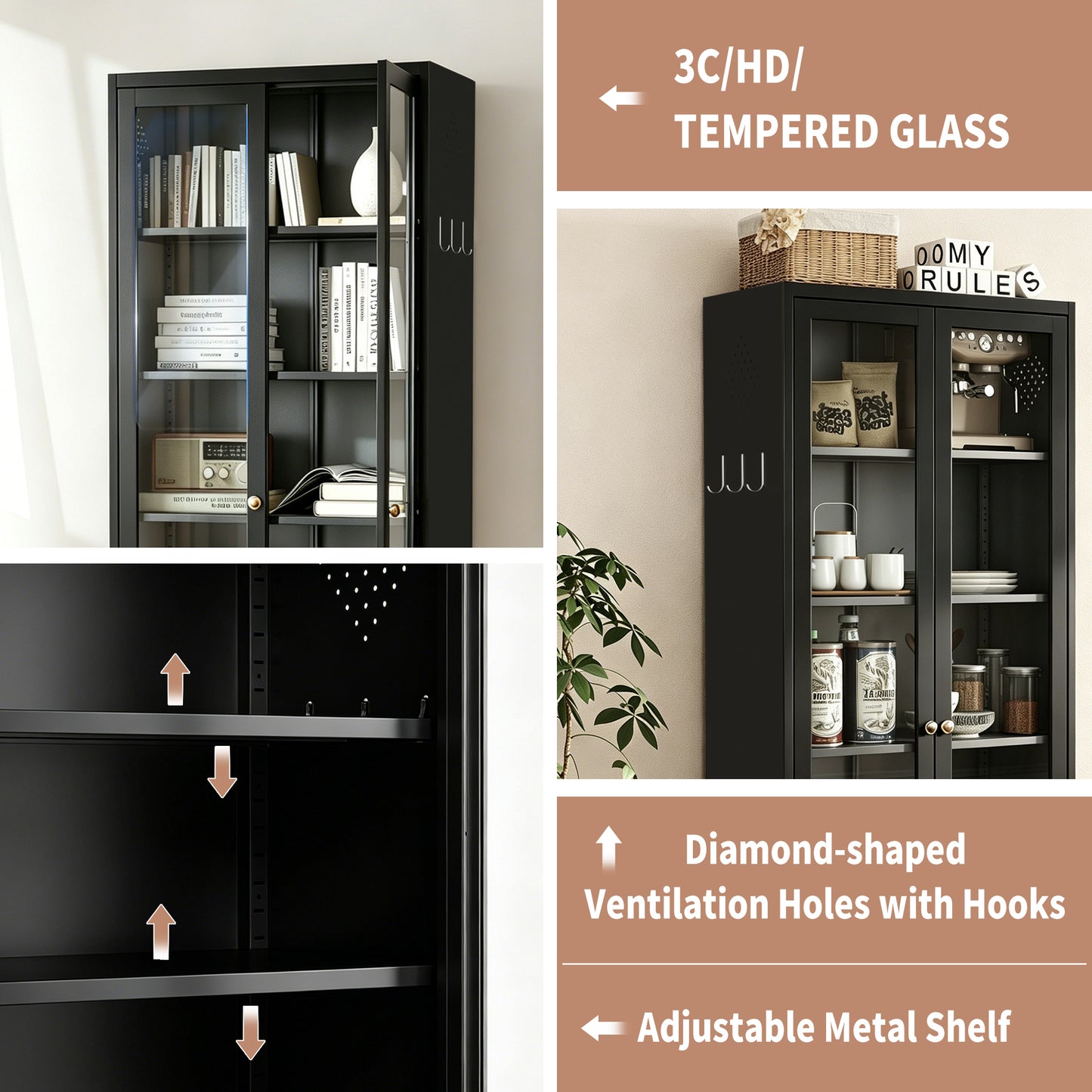 Metal Kitchen Pantry Cabinet - 72  Tall Storage With 5 Adjustable Shelves, Black Freestanding Cabinet For Kitchen Pantry Bathroom