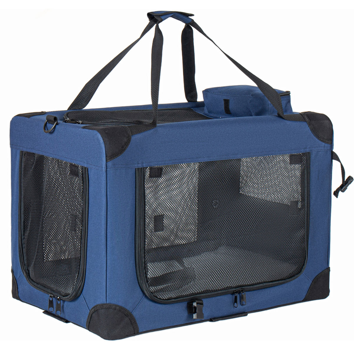 40   Soft Dog Crates Kennel, 3-Door Portable Folding Pet Carrier With Mesh Windows, Straps And Fleece Mat For Dogs, Cats, Rabbits, Meeting The Needs For Indoor, Outdoor, And Travel Use, Dark Blue