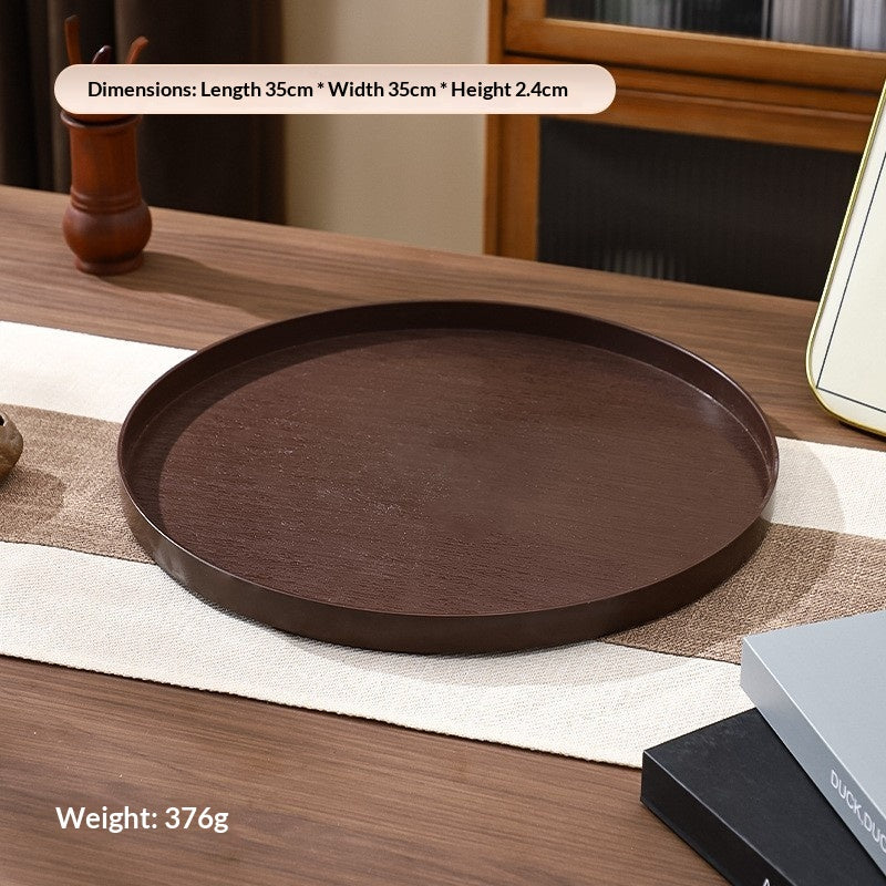 Wood-grain Pattern Round Tray Tea-serving Tray