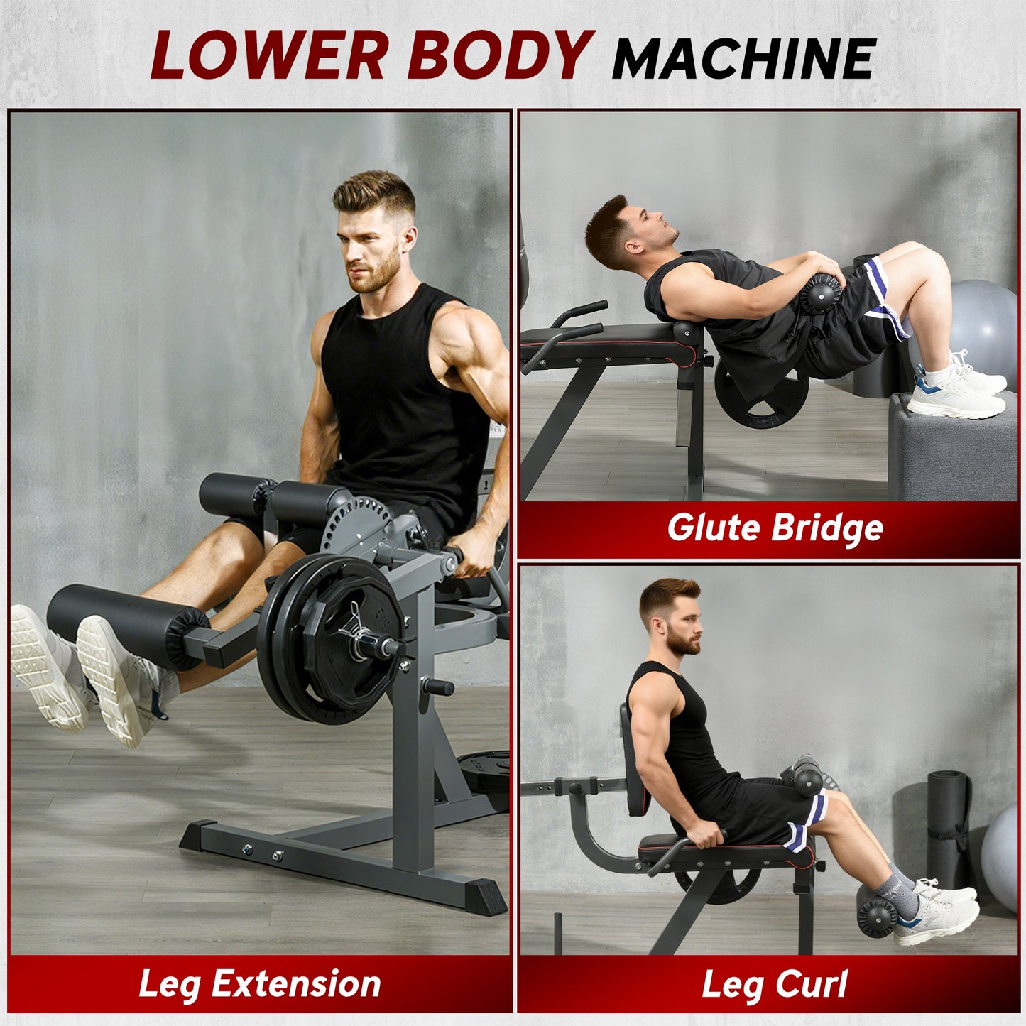 SPORTNOW Seated Leg Extension And Curl Machine, Adjustable Leg Raise Machine And Curl Machine With Plate Loaded For Hip, Thigh, Lower Body Workout