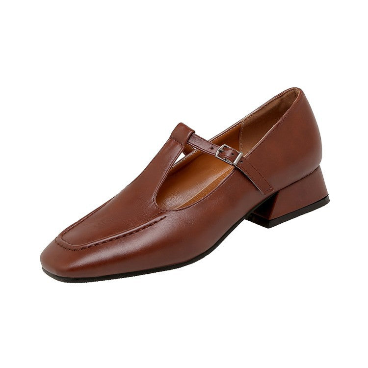 Spring New Chunky-heel Mary Jane Shoes T-strap Low-top Shoes