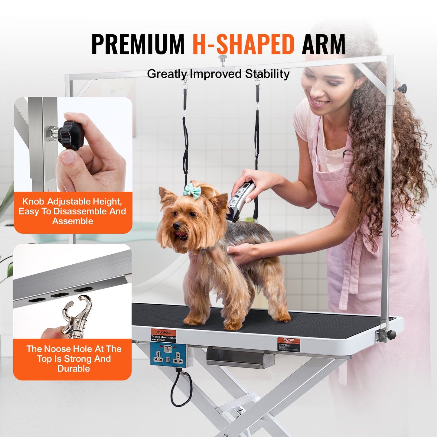 50' Electric Pet Grooming Table, Heavy Duty Dog Grooming Arm For Large Dogs, Height Adjustable Dog Grooming Station, Anti Slip Tabletop/Dog Grooming Station, Max Bearing 400LBS