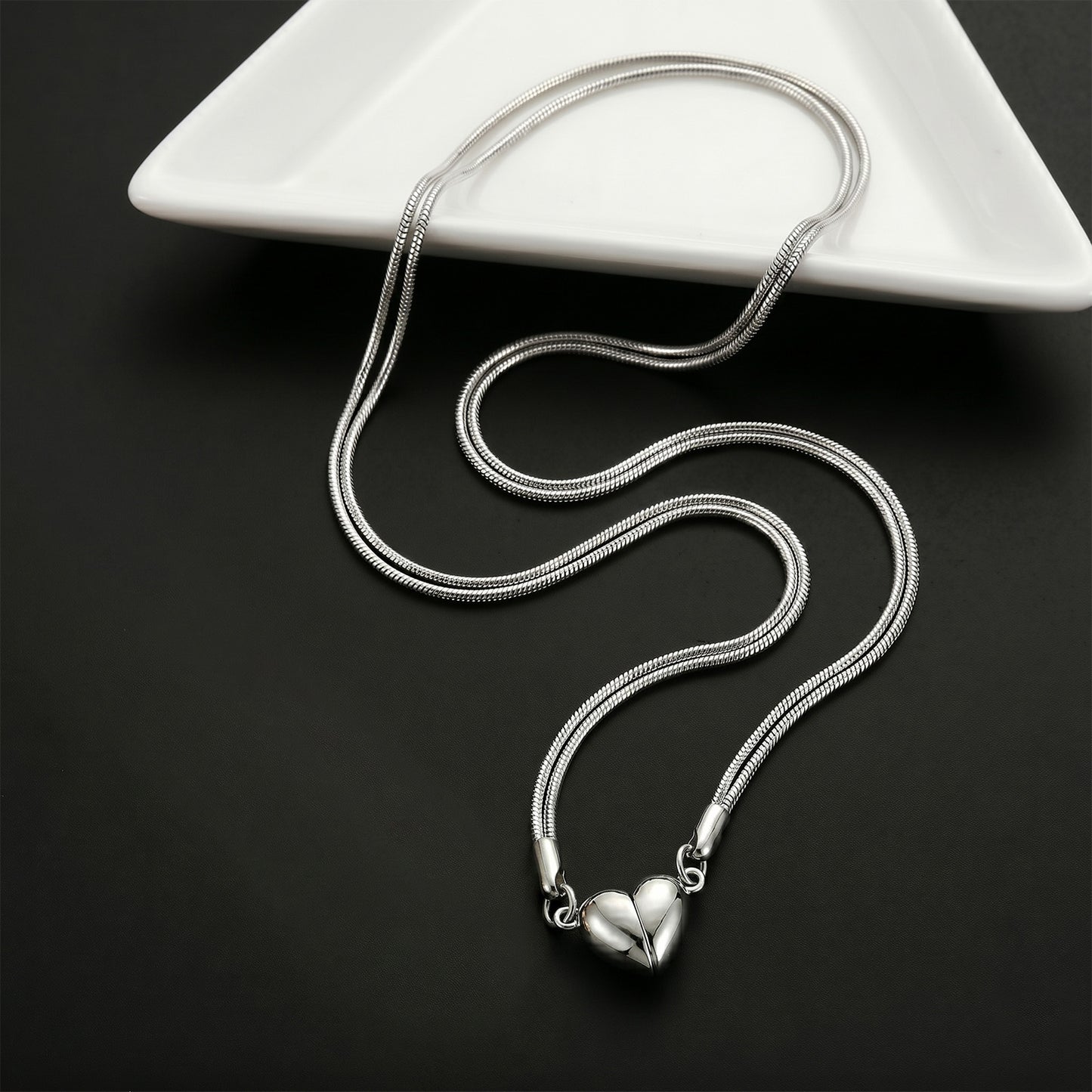 Magnetic Heart Necklace For Couples Stainless Steel Snake Chain Matching Relationship Necklaces Two Souls One Heart Magnet Pendant Jewelry Anniversary Gifts For Him Her