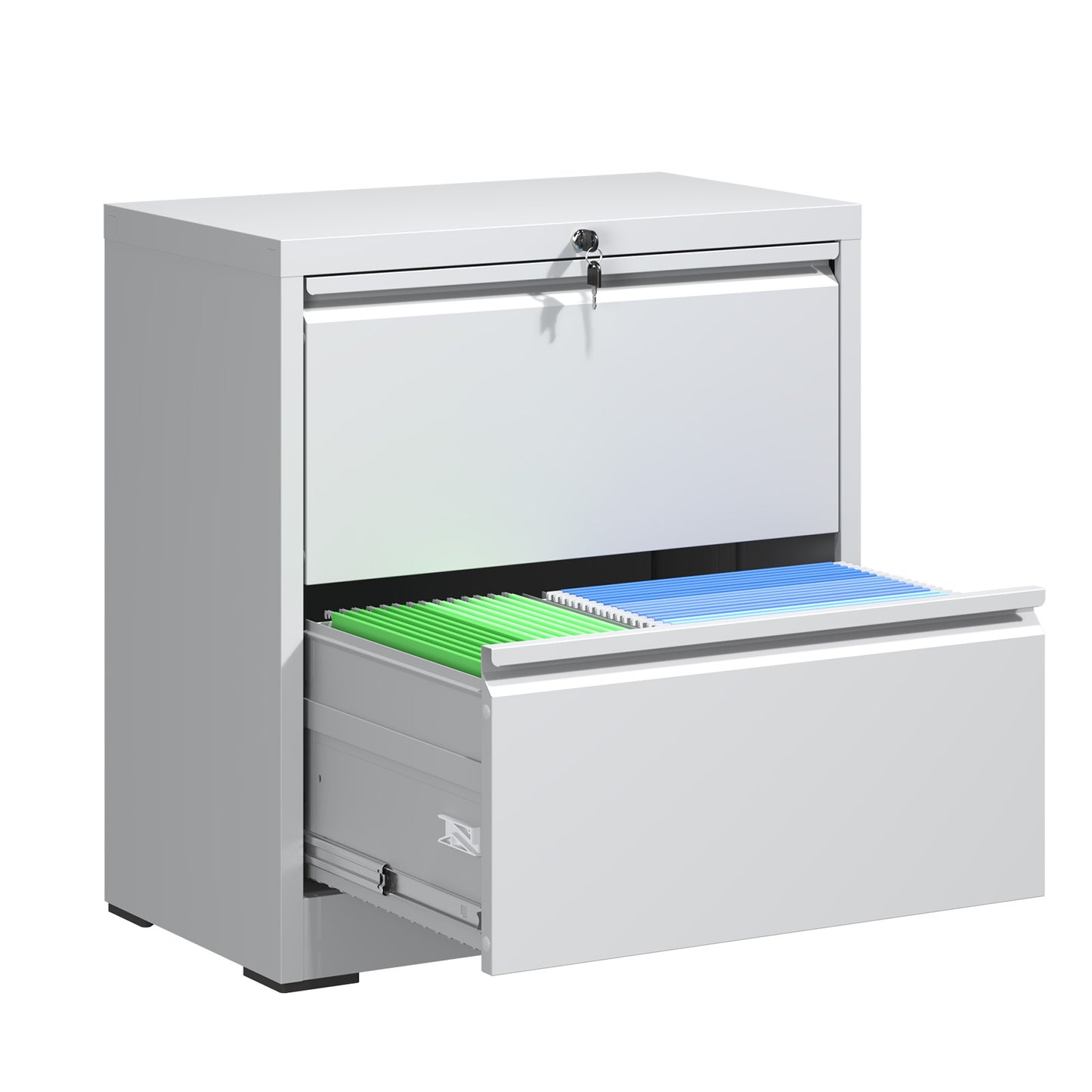 2 Drawer Lateral File Cabinet With Lock, Metal Lateral Filing Cabinet For Home Office, Steel Wide Horizontal Filing Cabinets For Letter Legal A4 F4 Hanging Files  White