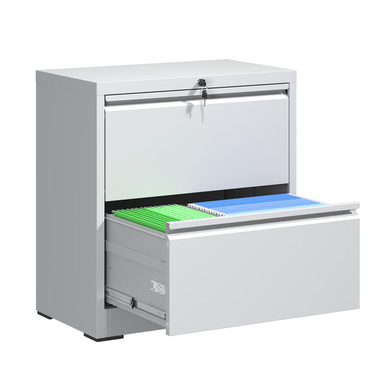 2 Drawer Lateral File Cabinet With Lock, Metal Lateral Filing Cabinet For Home Office, Steel Wide Horizontal Filing Cabinets For Letter Legal A4 F4 Hanging Files  White