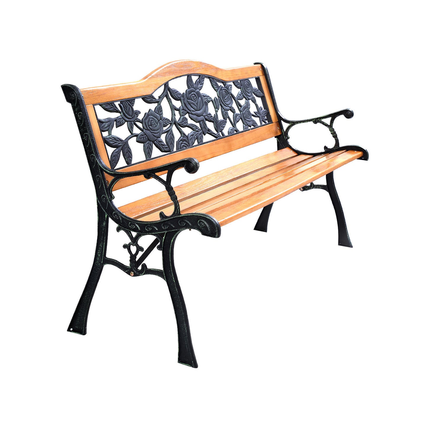 Garden Bench Chair Outdoor Wooden Loveseat With Iron Armrest