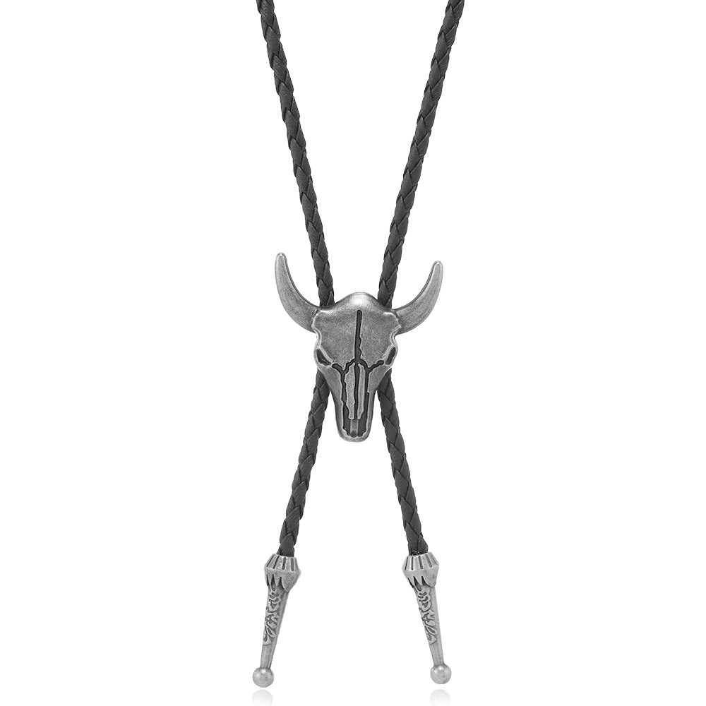 Pentagram Cow Alloy Pendant Polo Collar Necklace Vintage Punk Style Men's Leather Long Necklace Accessories