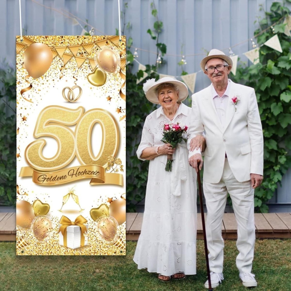 50 Golden Wedding Banners, 90x180 Cm; 50th Anniversary Wedding Banners; Gold Wedding Anniversary Banners;Golden Wedding Decor Banners; Hanging Decor For Indoors, Outdoors, And The Garden