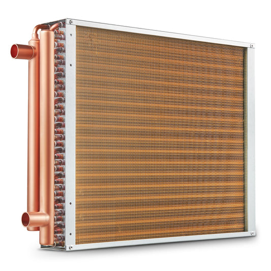 Heat Exchanger Water To Air, 18"x 20" With 3-Row 3/8" Copper Ports, 242 Aluminum Fins Heat Exchanger For Outdoor Wood Furnaces, Residential Heating And Cooling, And Forced Air Heating