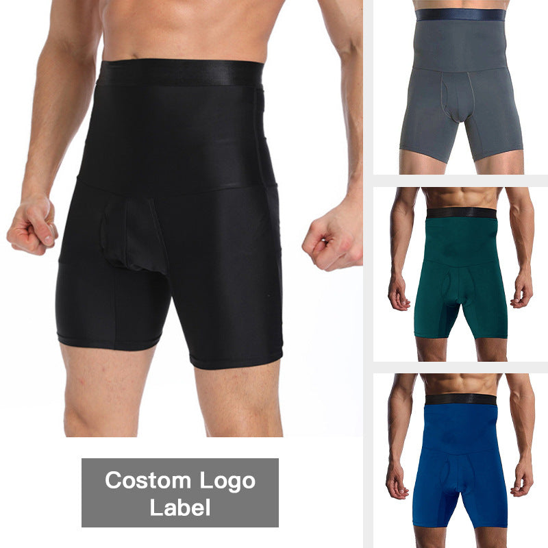 Cross Border Men's Silicone Non Slip High Waist Body Shaping Pants Boxer Briefs Tight Belly Shaping Shorts In Stock