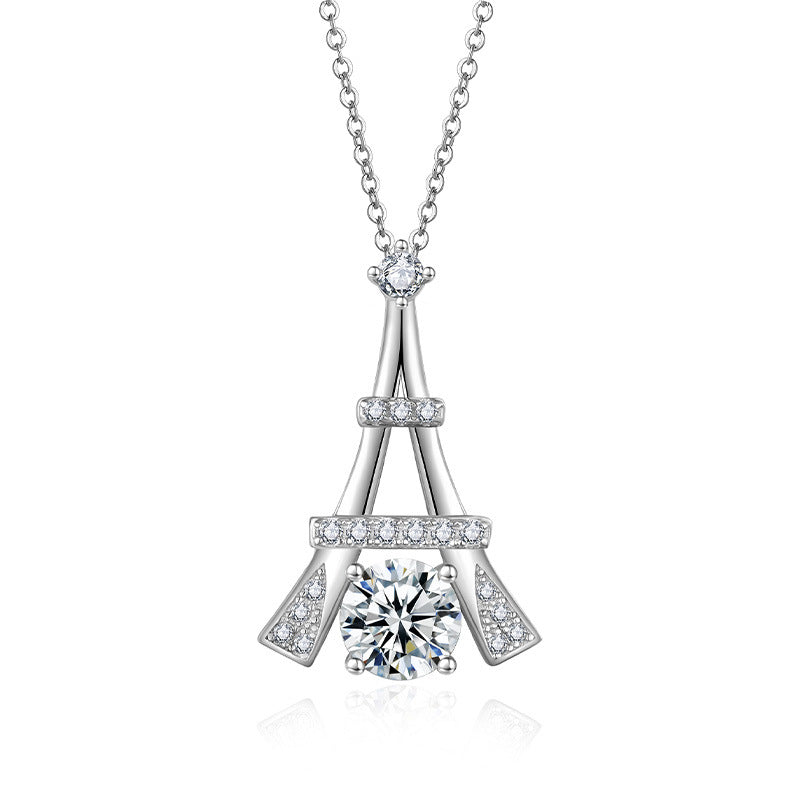 S925 Sterling Silver 1ct D Color VVS1 Moissanite Eiffel Tower Necklace 45cm Platinum Gold Plated GRA Certified Gift Box