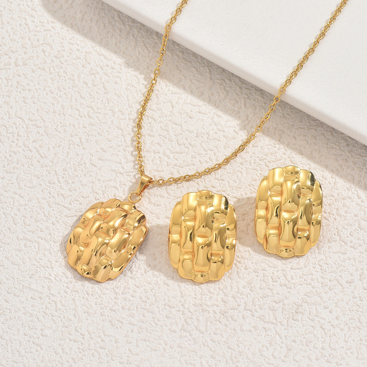 Cross-border European American Women Jewelry Set, Irregular Geometric Wrinkle Texture Design Necklace & Matching Earrings, High-end Versatile Daily Accessories