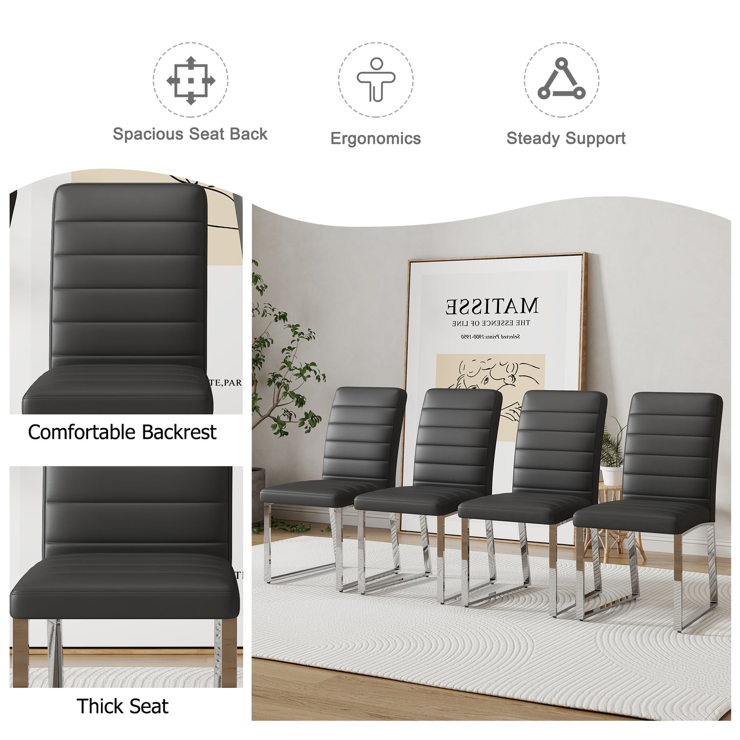 2-Pack - Premium PU Office Dining Chairs With High-density Foam, Sturdy Iron Legs   Electroplate Spray Paint  , Multiple Colors. Easy Assembly.W1151134524