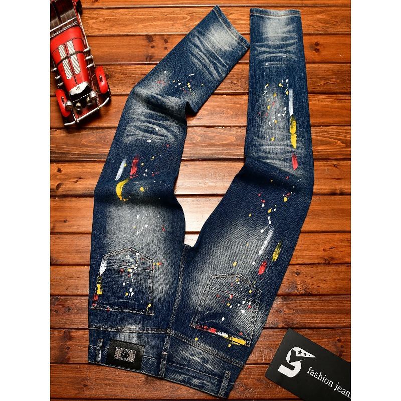 Trendy Korean-style Mens Ripped-jean Patchwork Jeans
