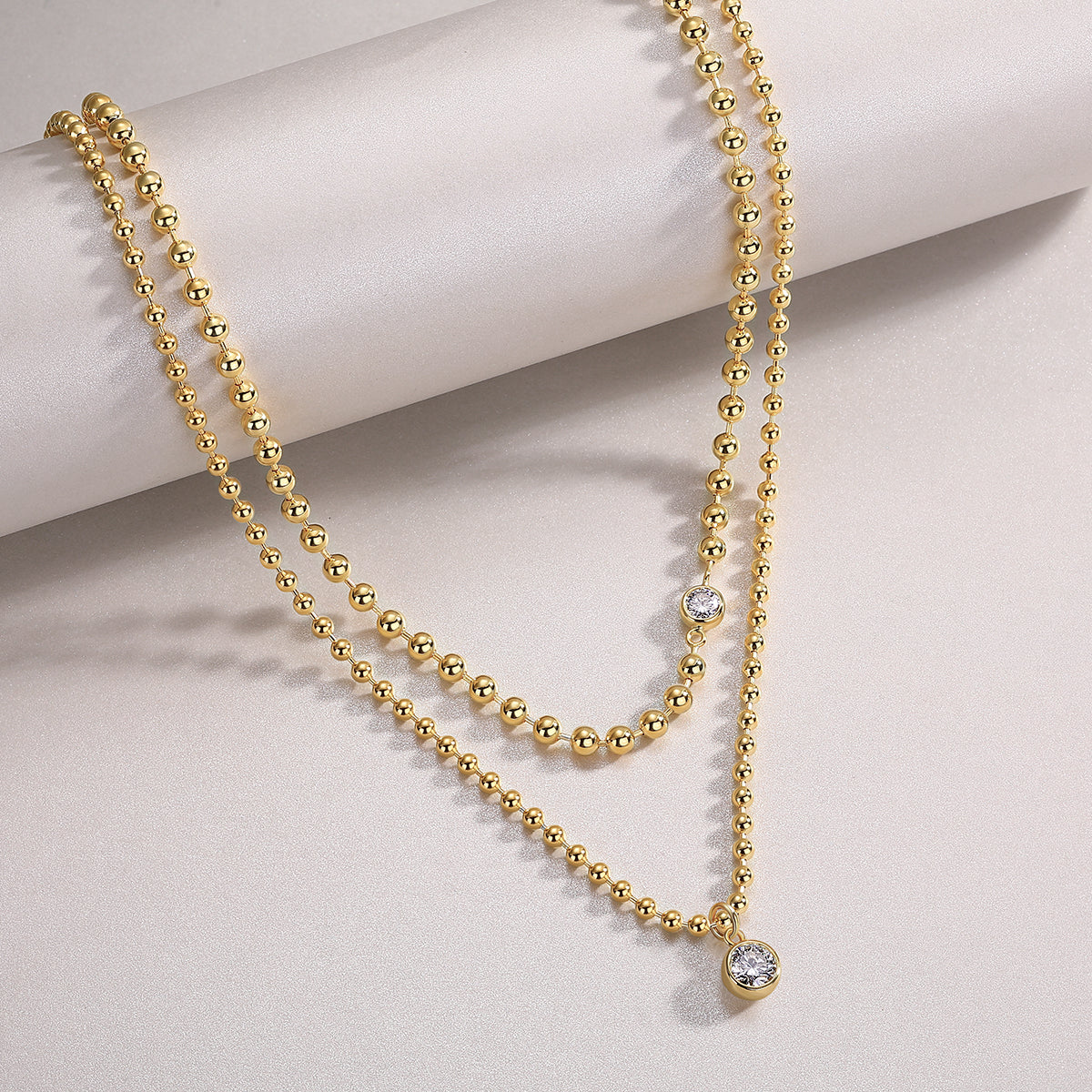 S925 Sterling Silver Gold Plated Layered Beaded Necklace, 1ct Pear D-VVS1 Moissanite Pendant, 23.3g Heavyweight Jewelry With GRA Certificate Gift Box
