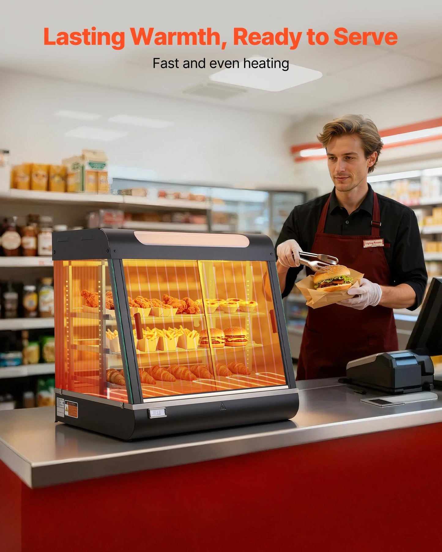 3-Tier Commercial Food Warmer Display, 1200W Food Display Warmer With LED Light, Top Storage And Adjustable Shelves, 86℉~185℉ Steam Heating, 106Qt/100L For Hamburger, Pizza, Bread, Fried Chicken