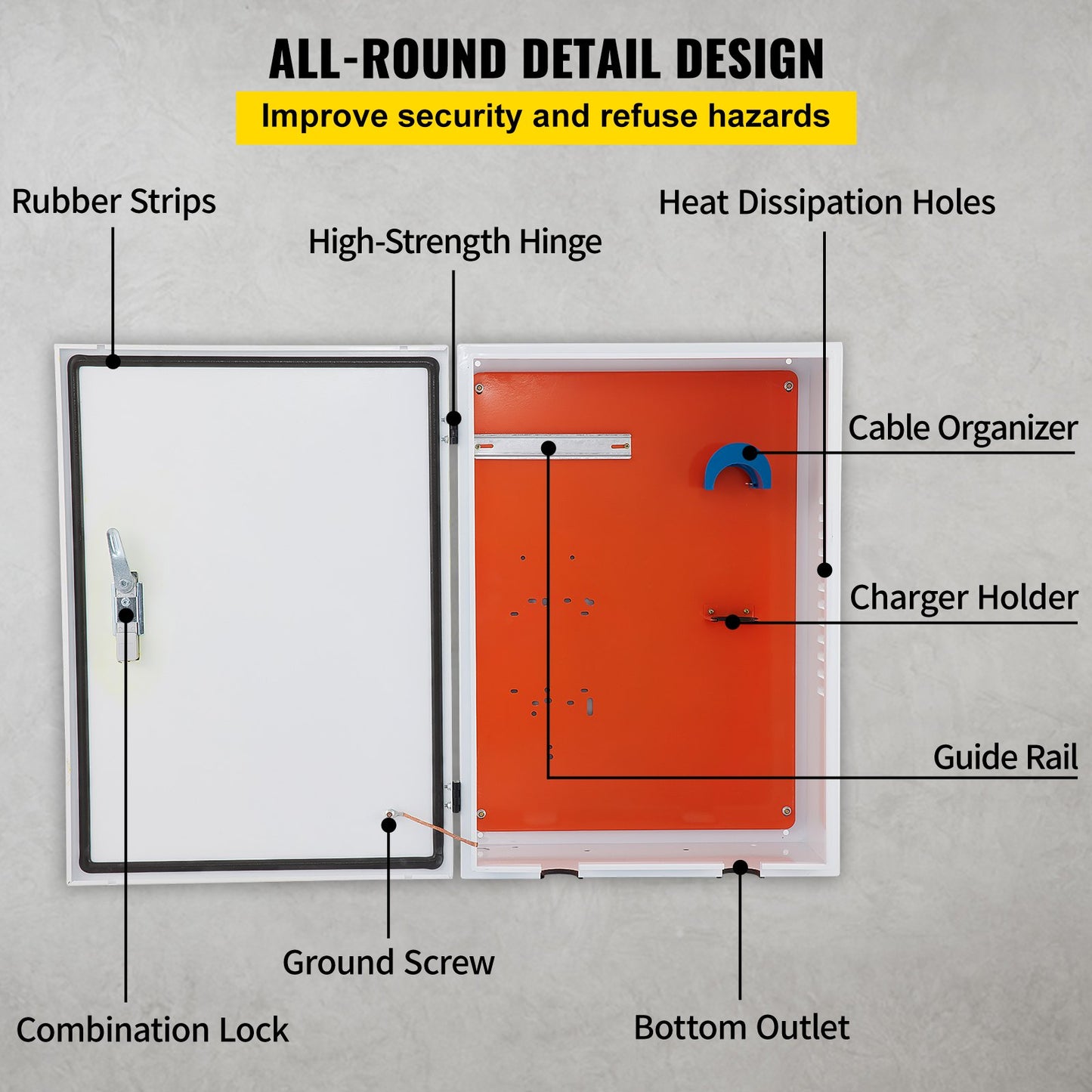 Tesla Charger Station Box, 28\'\' X 20\'\' X 10\'\', Outdoor Cable Box Charging Box Cable Organizer, IP32 Waterproof Dustproof Cool Roll Steel Electrical Enclosure Box, For Tesla Wall Connector