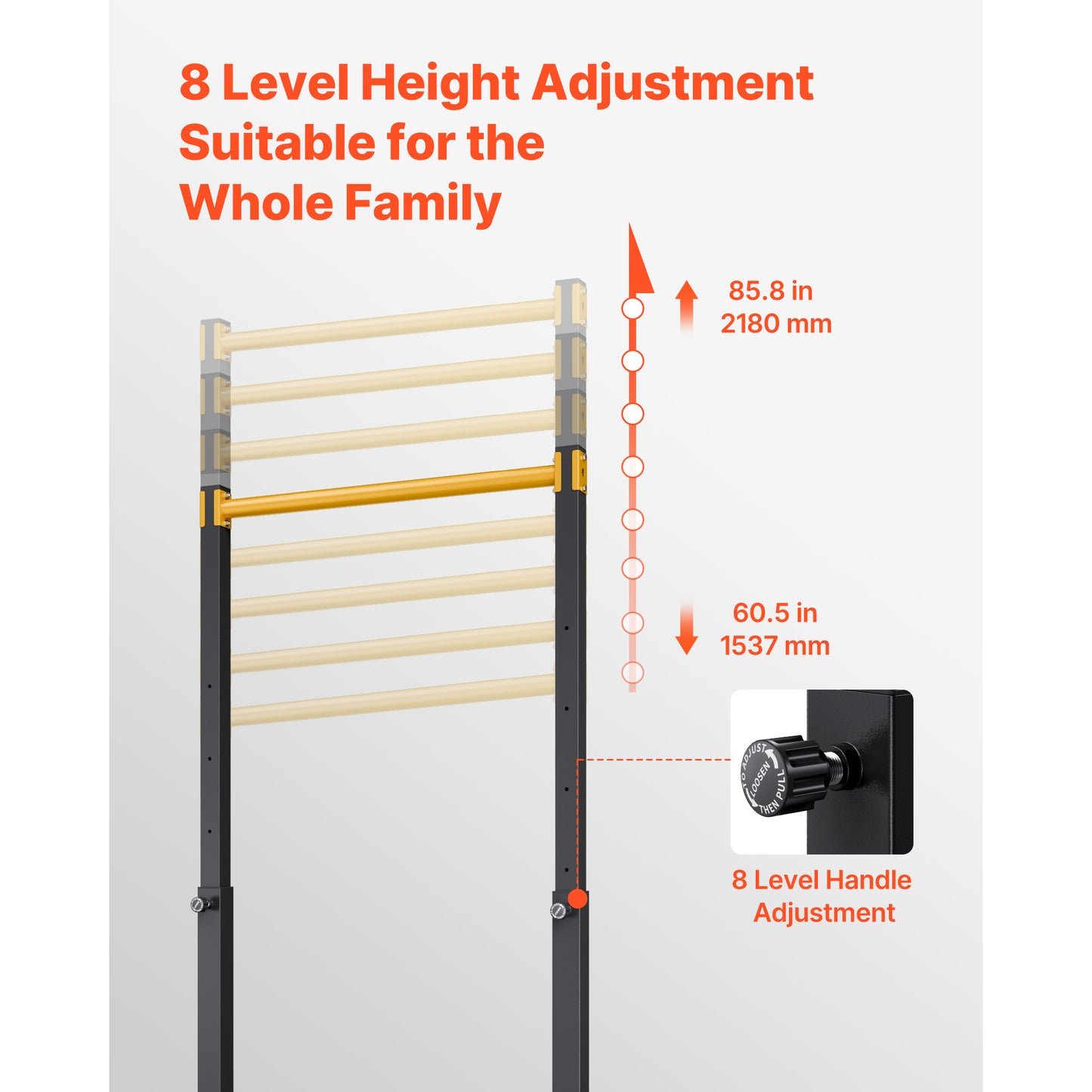Pull Up Bar, 330LBS Capacity Portable Pullup Bar Station, Pullup Bars Free Standing With H-Frame Structure & Heavy-Duty Steel Tube, 8 Level Height Adjustment Gravity Fitness For Arms Back Chest