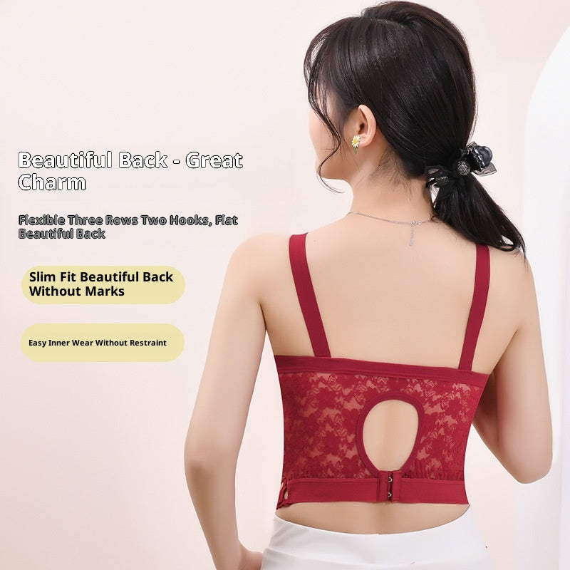 Lace Slim Fit Hollow-out Beauty Back Tube Top Anti-slip Bra