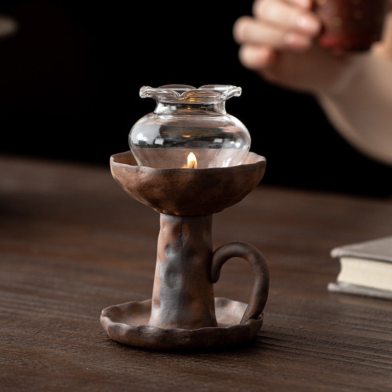 Rustic Retro Round Ceramic Candle Holder Ambiance Decor Piece