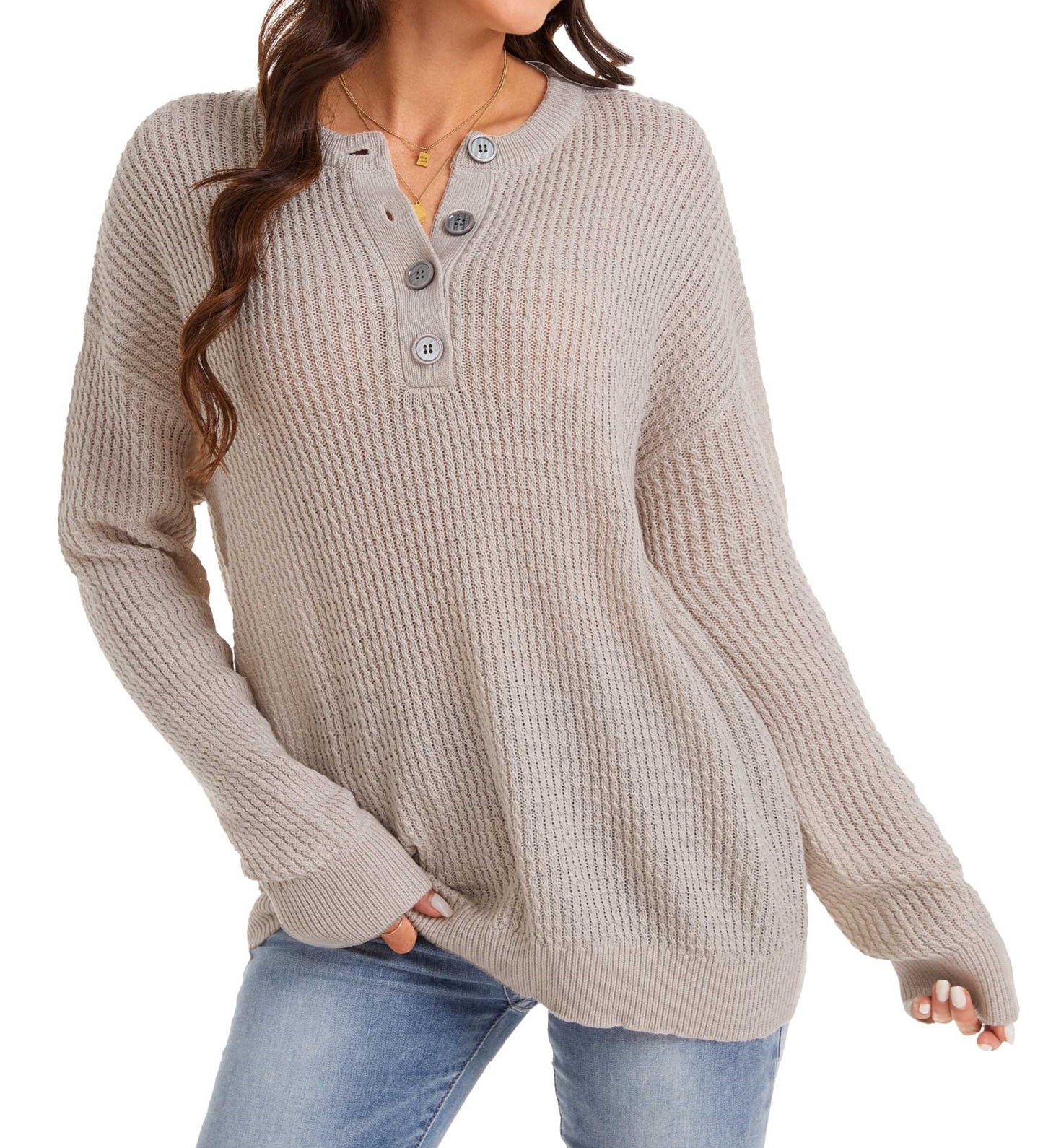 New Fallwinter Buttoned Crewneck Loosefit Sweater