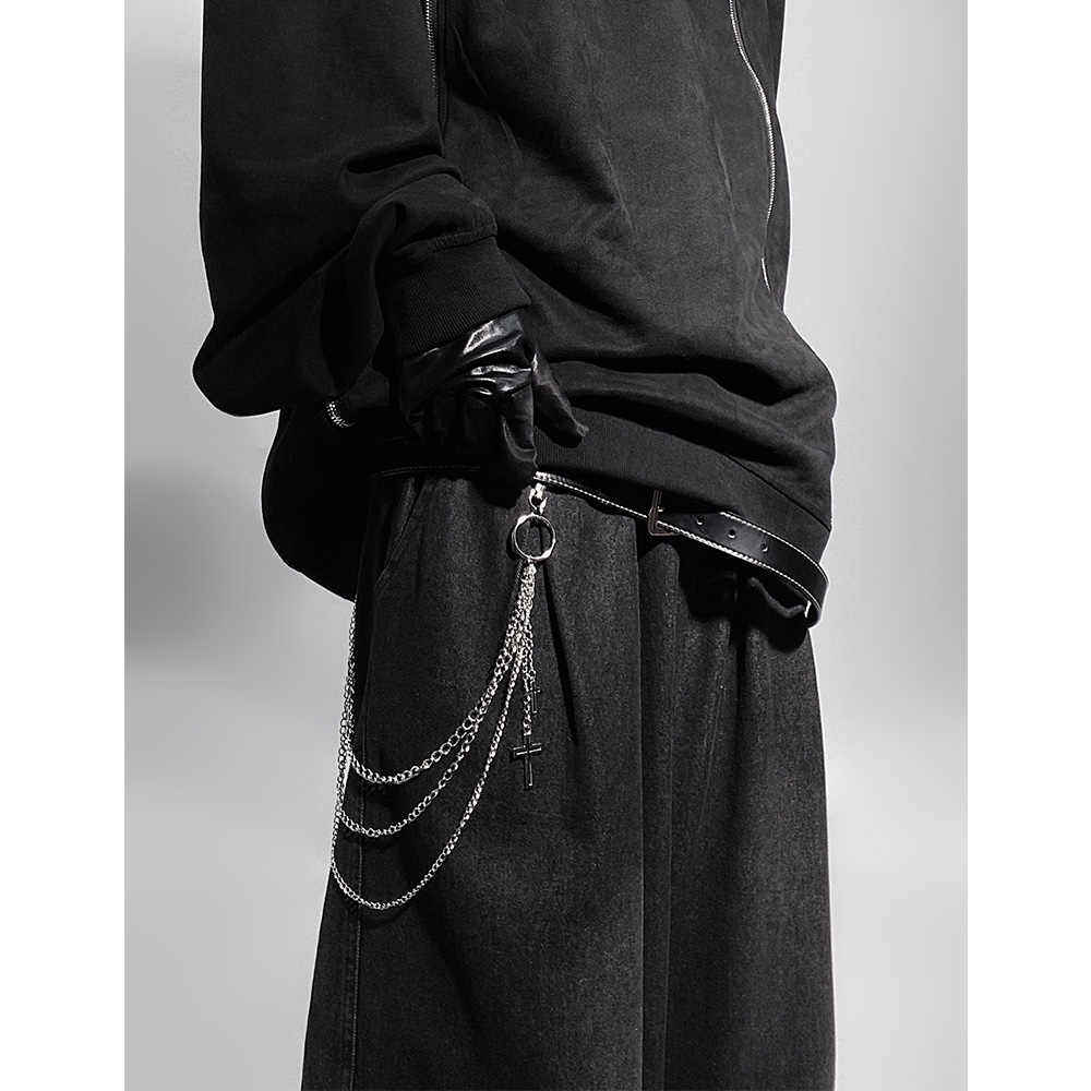 Fashion Brand Ins Clothing Accessories Double Chain Stainless Steel Phants Zipper