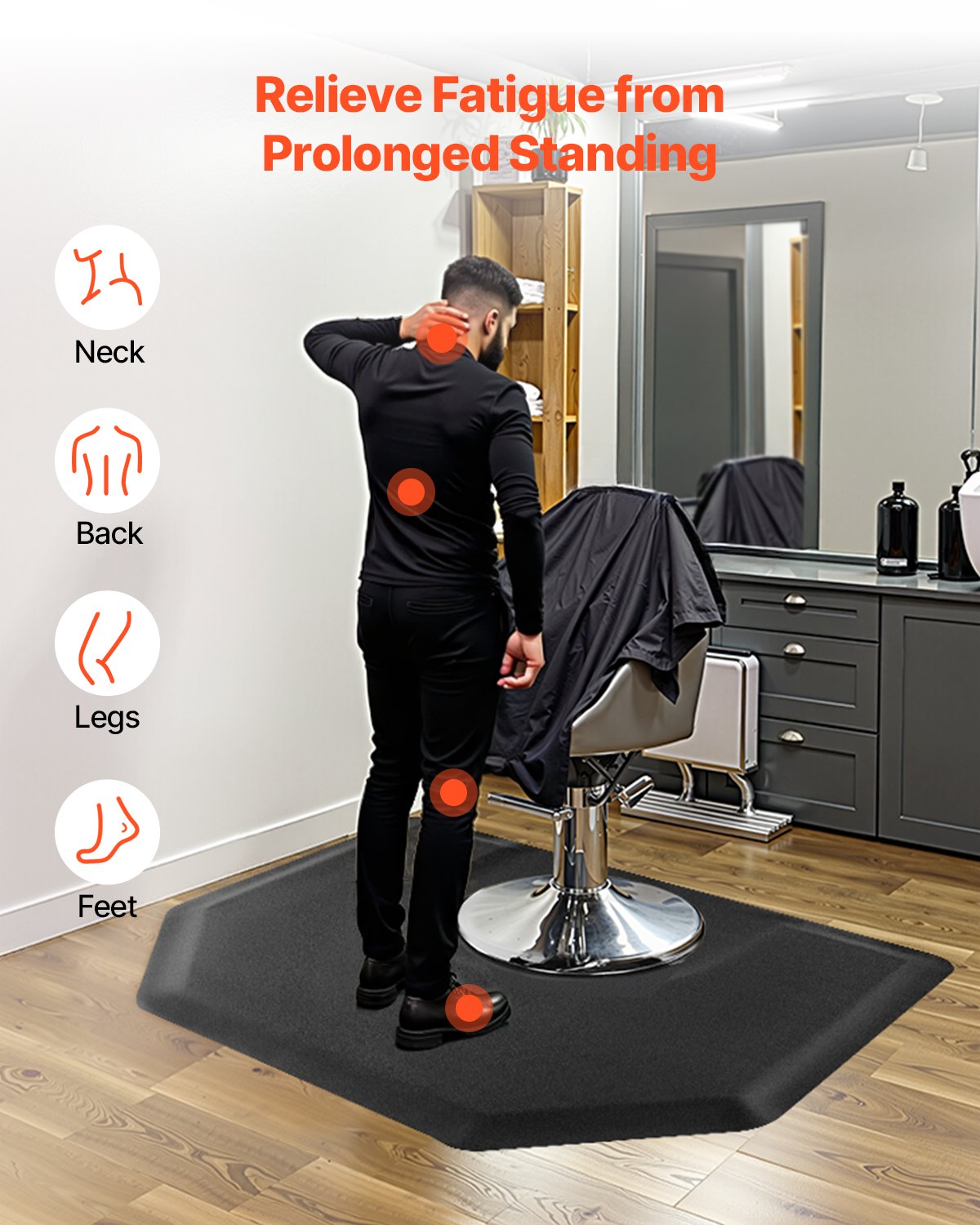 Salon Mat For Hair Stylist, 4 X 5 FT Hexagon Salon Chair Mat Anti Fatigue, 1/2-inch Thickened Barber Shop Floor Mat With Round Cut Out, Easy-to-Clean PVC Surface & Anti-Trip Beveled Edges