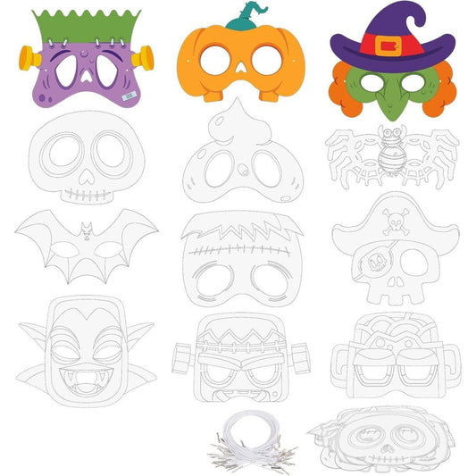 24 Halloween Masks: Colored Paper Masks, Crafts, Creative Gifts, Halloween Carnival, Makeup, Ball