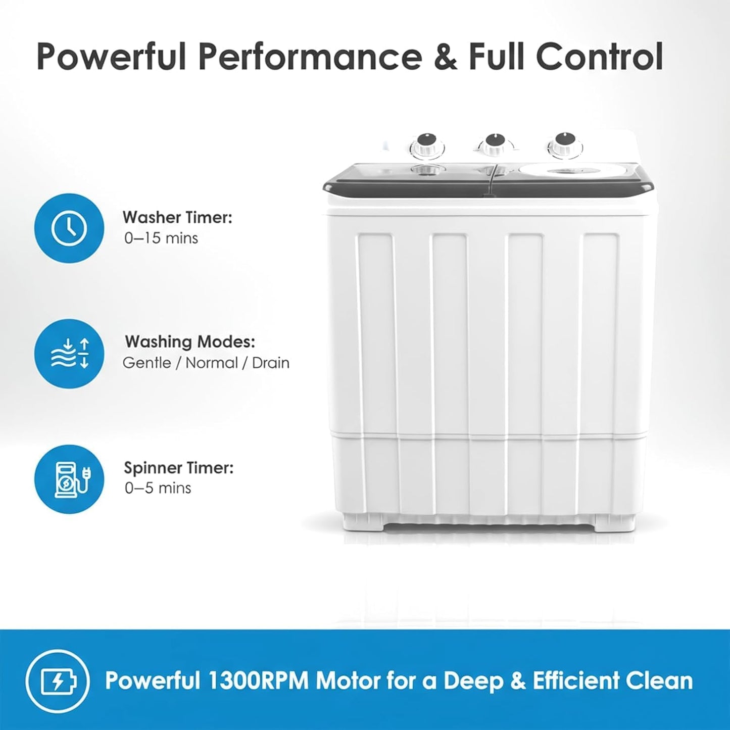 14lbs Portable Washing Machine With 9.5lbs Wash And 4.5lbs Spin, Twin Tub Washer Compact Machine With Drain Pump, Mini Portable Washer For Home, Camping, RVs, And Small Spaces, Grey