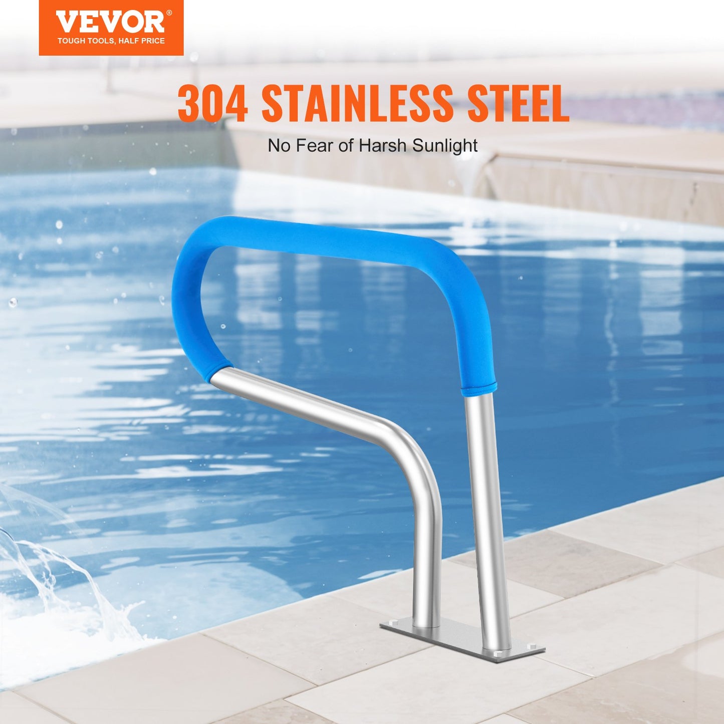 Pool Handrail, 32 X 23 Inch Pool Railing, Stainless Steel With Base Plate For Indoor/Outdoor Pools,Swimming Pool Safety Railing For Decks,Rust-Proof Grab Bar W/Grip Cover&Accessories For Spas