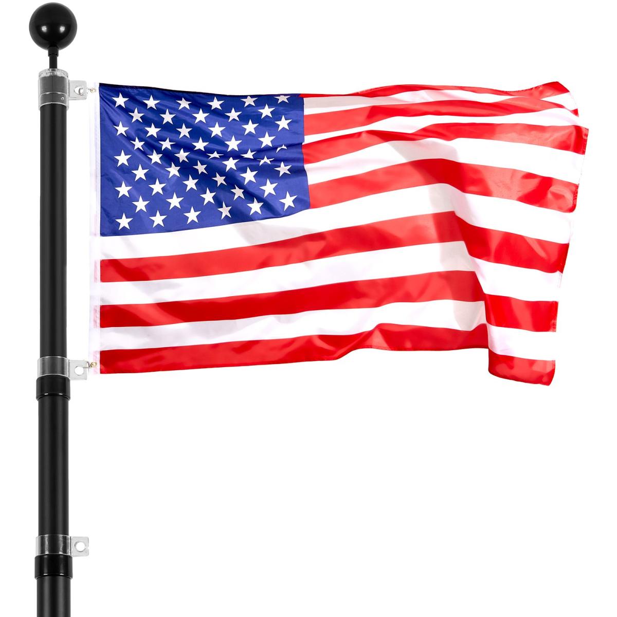 20FT Telescoping Flag Pole Kit, Heavy Duty Aluminum Alloy In Ground Flag Poles For Outside, 3 Display Modes Flagpole With 3x5 American Flag, Professional Accessories, Black