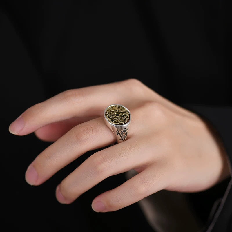 1pcs 925 Sterling Silver Vintage Mountain Ghost Coin Statement Ring, Mystical Luck Style, Ideal For Birthdays & Spiritual Gifts