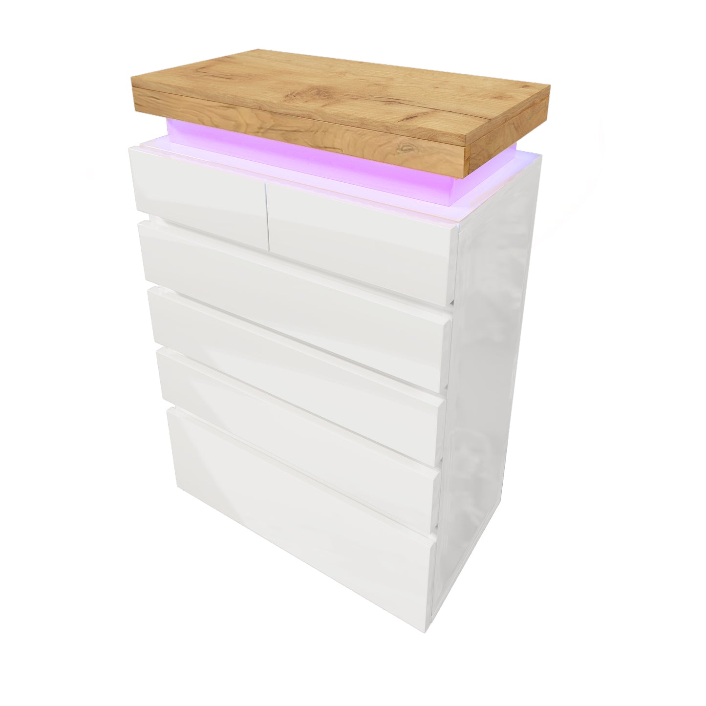 Chest Of Drawers, High-gloss Sideboard With 6 Drawers, LED Lighting  App Control , Multi-purpose Wardrobe For Living Room And Bedroom, 115 X 73 X 39 Cm, White