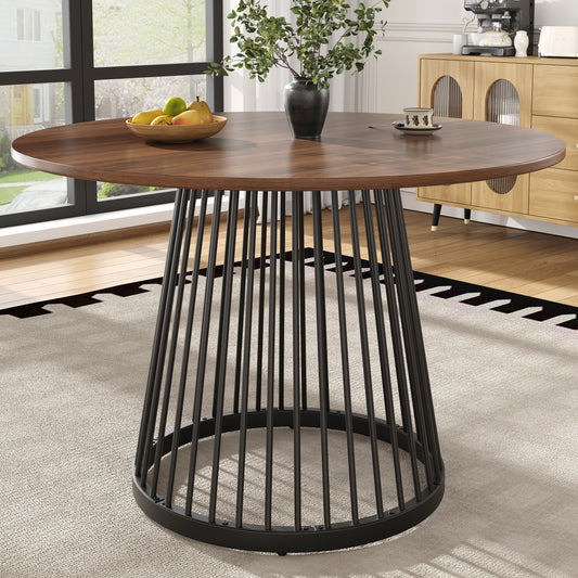 Round Dining Table 80x80x76cm, Kitchen Table, Round Coffee Table For 4, Suitable For Dining Room, Living Room, Metal Table Legs, MDF Walnut-colored Desk And Black Legs.