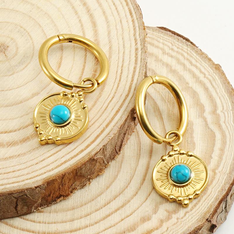 Cross-border New European And American-style Round Blue Turquoise Earrings