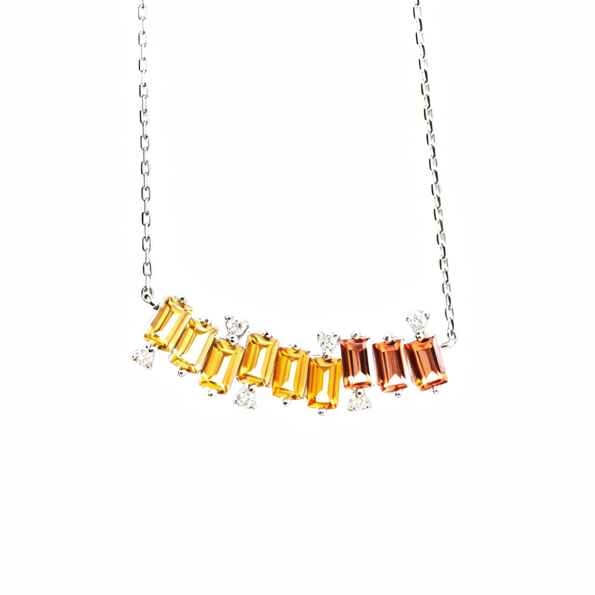 S925 Sterling Silver Rectangle Rainbow Lab-Grown Gemstone Necklace 45cm Platinum Plated With D Color VVS1 Moissanite GRA Certified Gift Box