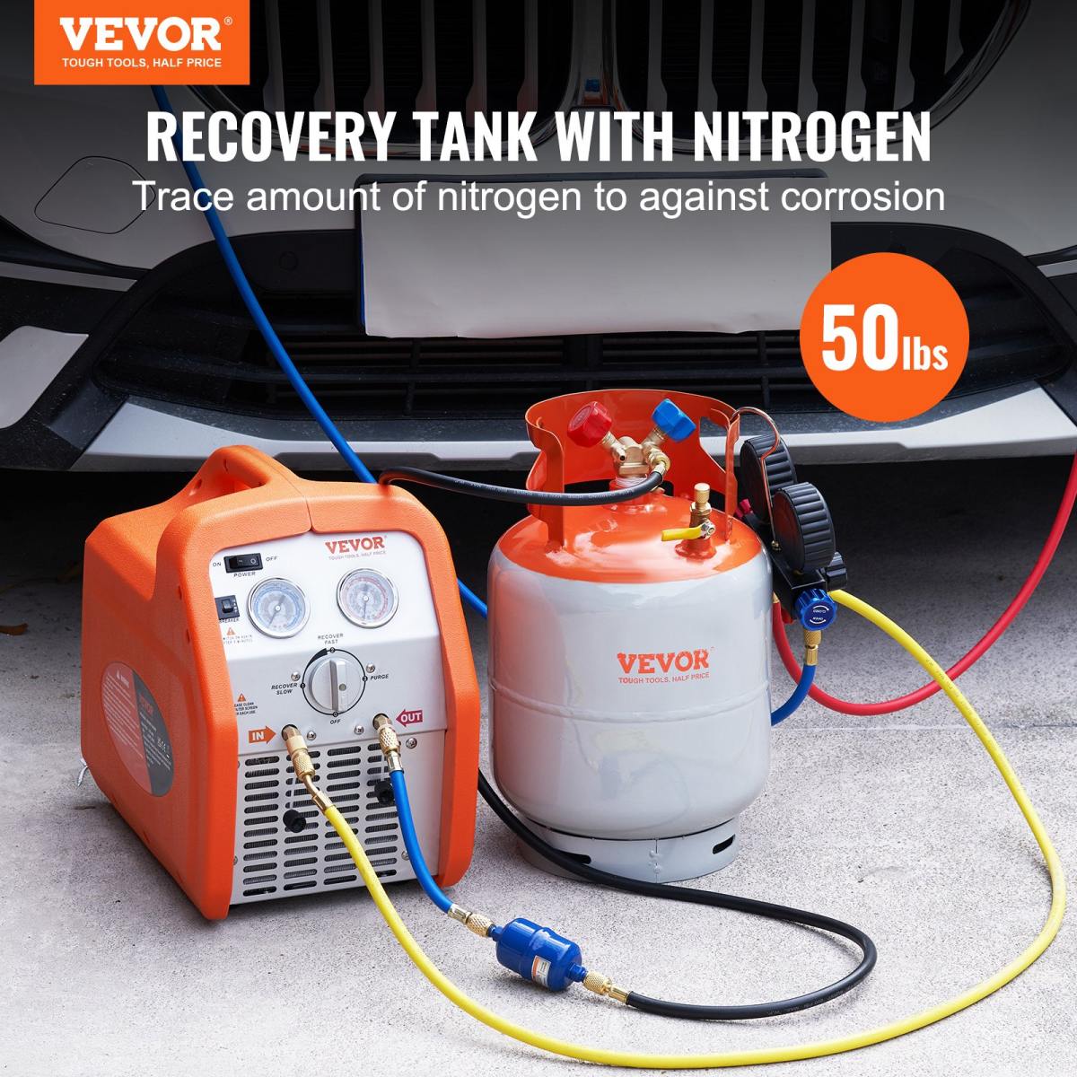 Refrigerant Recovery Tank, 50 LBS Capacity, 400 Psi Portable Cylinder Tank With Y-Valve For Liquid/Vapor, High-sealing Recovery Can For R22/R134A/R410A, Orange+Gray