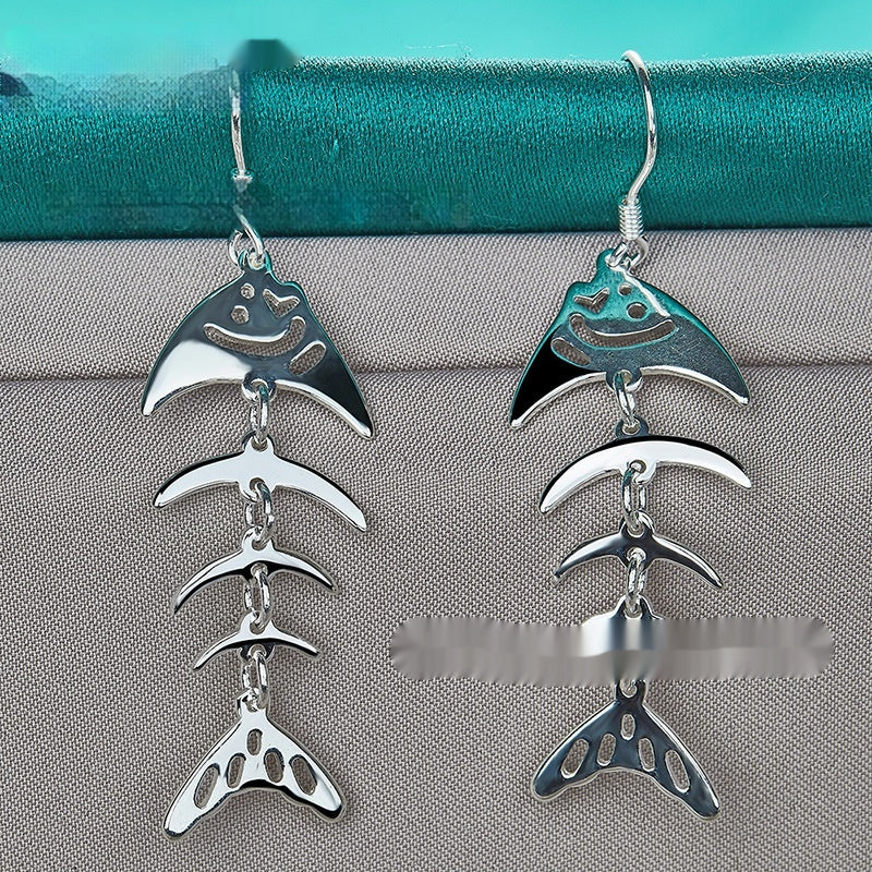 Silver Jewelry Fish Bone Hollow Earrings Womens Accessories